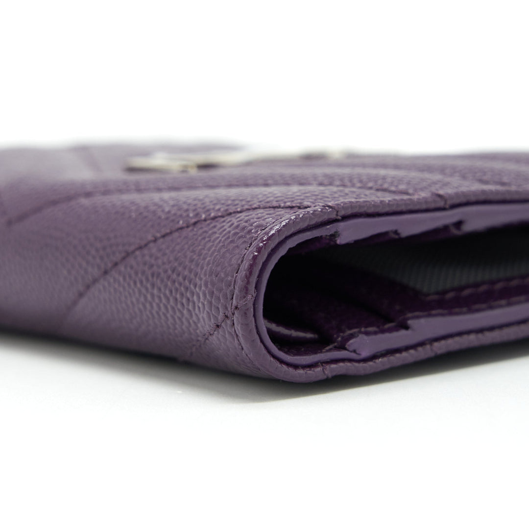 Saint Laurent Quilted Monogram Bi-fold Wallet Dark Purple SHW