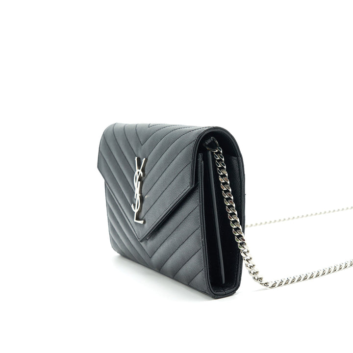 Saint Laurent Envelope Chain Wallet Black with SHW