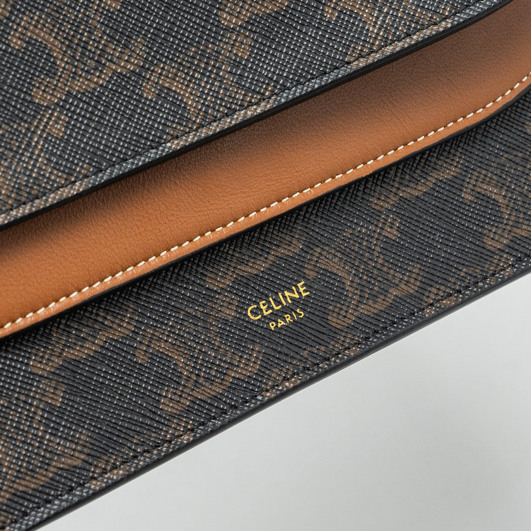 Top Quality Celine Wallet On Strap Triomphe Canvas/Smooth Lambskin Tan