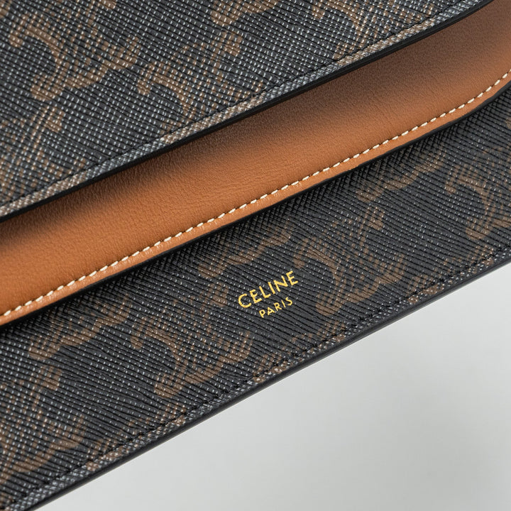 Top Quality Celine Wallet On Strap Triomphe Canvas/Smooth Lambskin Tan