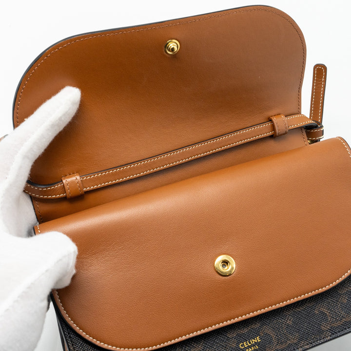Top Quality Celine Wallet On Strap Triomphe Canvas/Smooth Lambskin Tan