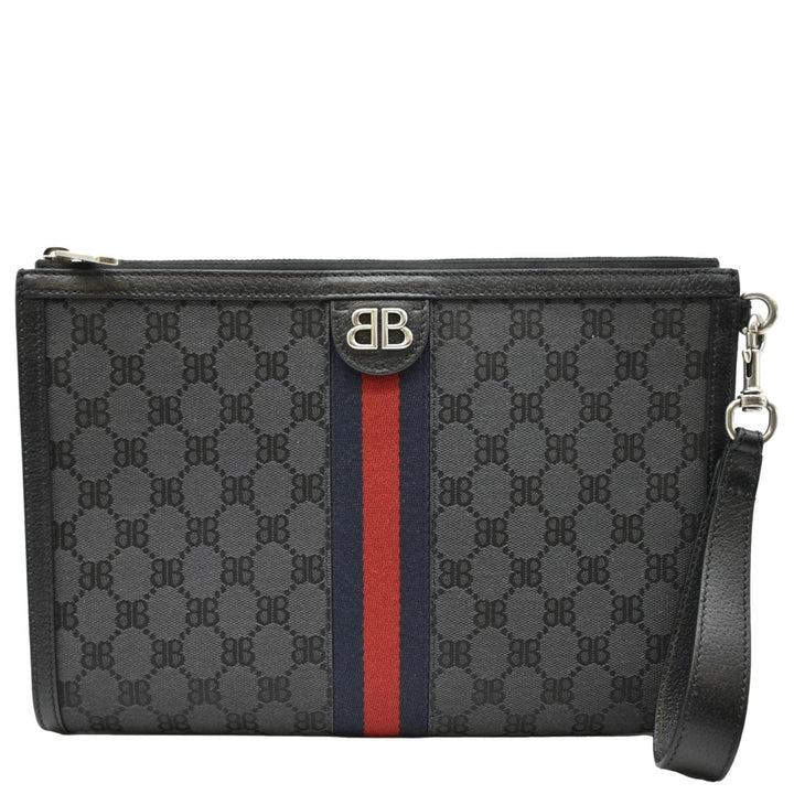 balenciaga X Gucci Hacker Project Web BB Canvas Wristlet Clutch Black 680382