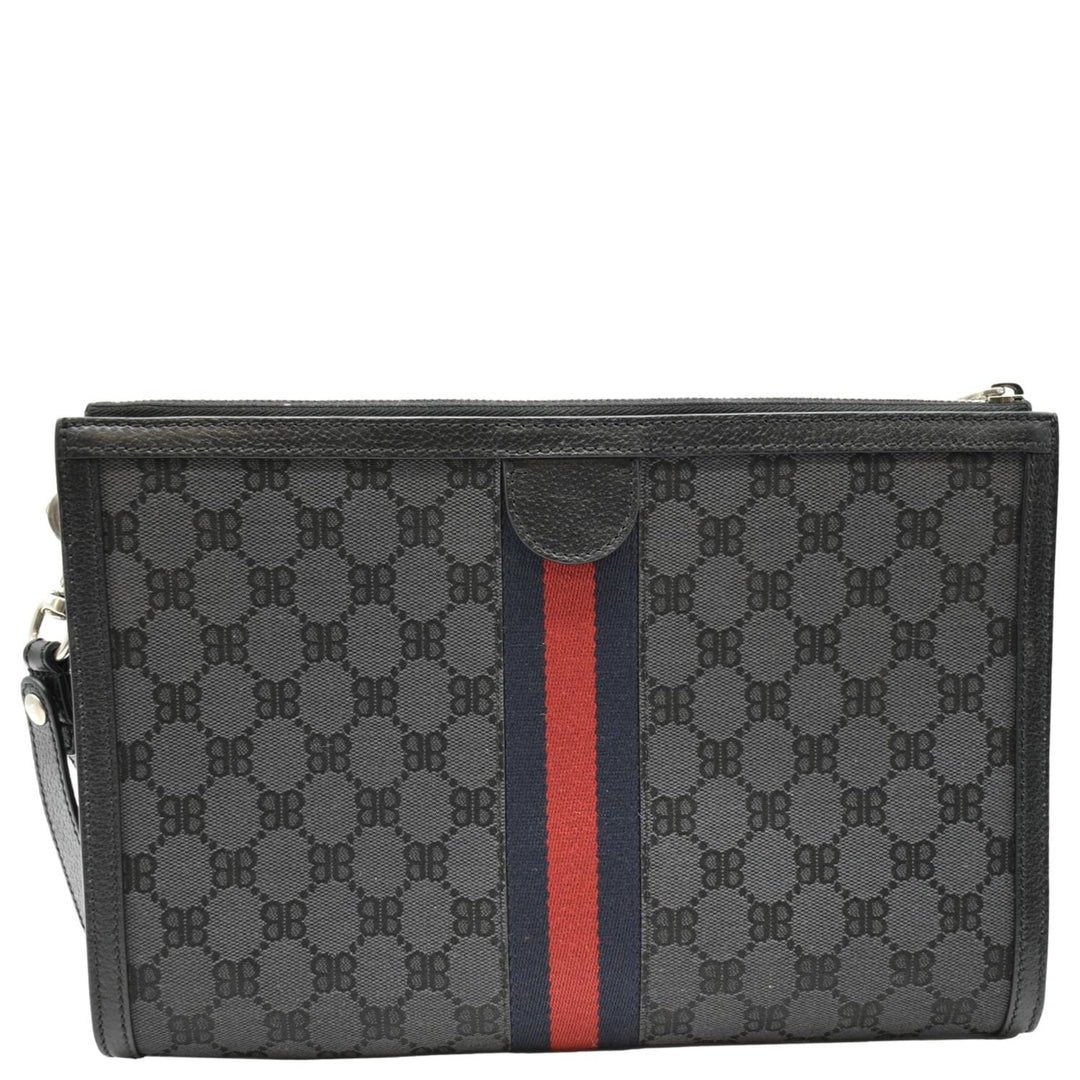 balenciaga X Gucci Hacker Project Web BB Canvas Wristlet Clutch Black 680382