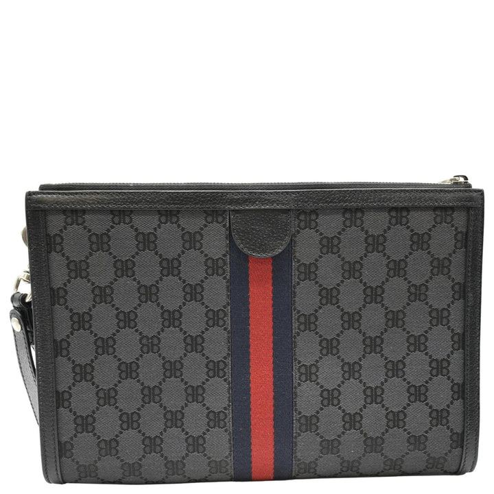 balenciaga X Gucci Hacker Project Web BB Canvas Wristlet Clutch Black 680382