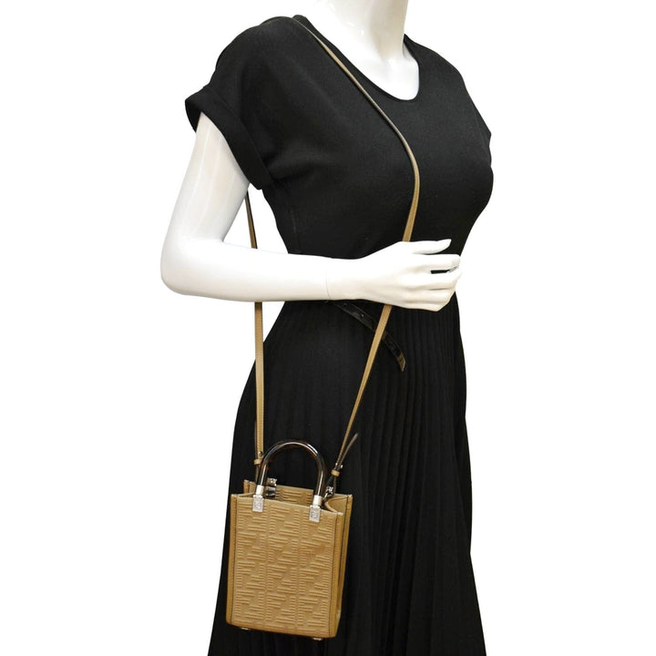 Fendi Mini Sunshine Plexiglass Technical Fabric Vitello Ceylon Shopper Tote Crossbody Bag Sand