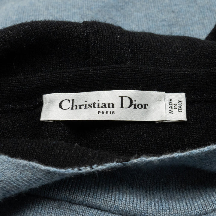 Top quality Dior Size 36 J'aTop quality Dior 8' Hooded Sweater with Rear Signature Cashmere Blue Grey/Black