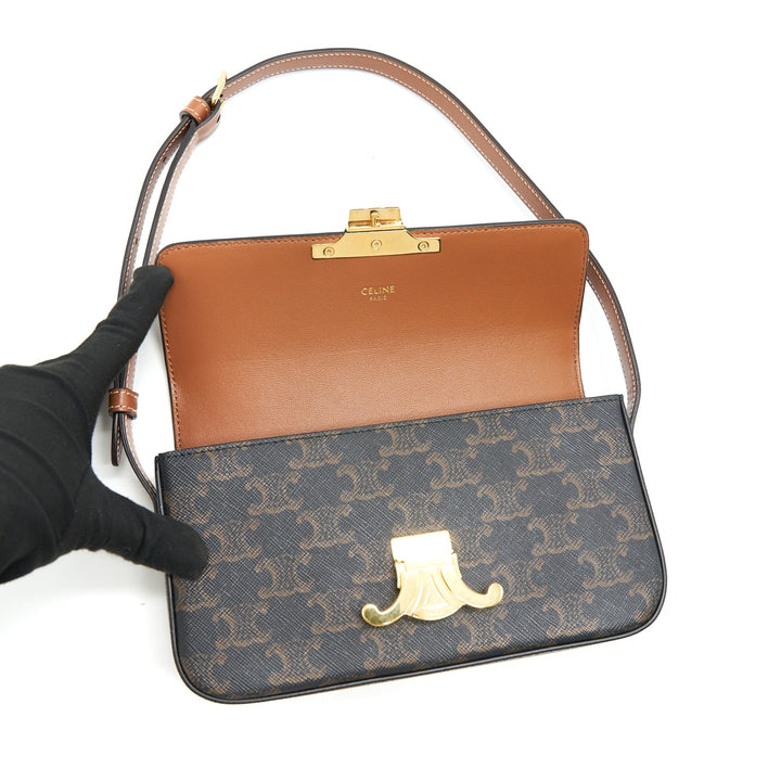 Top Quality Celine Triomphe Shoulder Bag in Triomphe Canvas and Calfskin