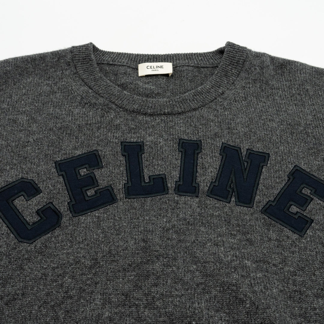 Celine Size L Graphic Print Crew Neck Sweater Wool/Cashmere Dark Grey