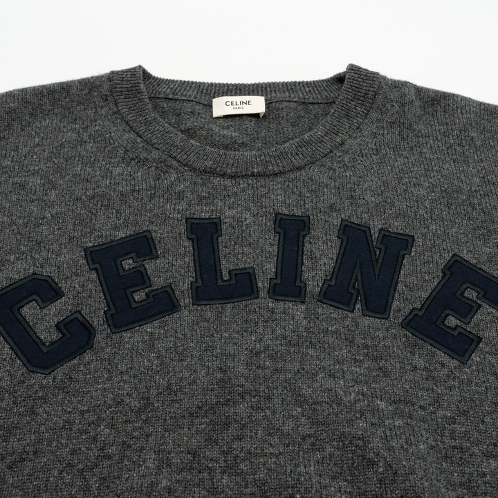 Celine Size L Graphic Print Crew Neck Sweater Wool/Cashmere Dark Grey