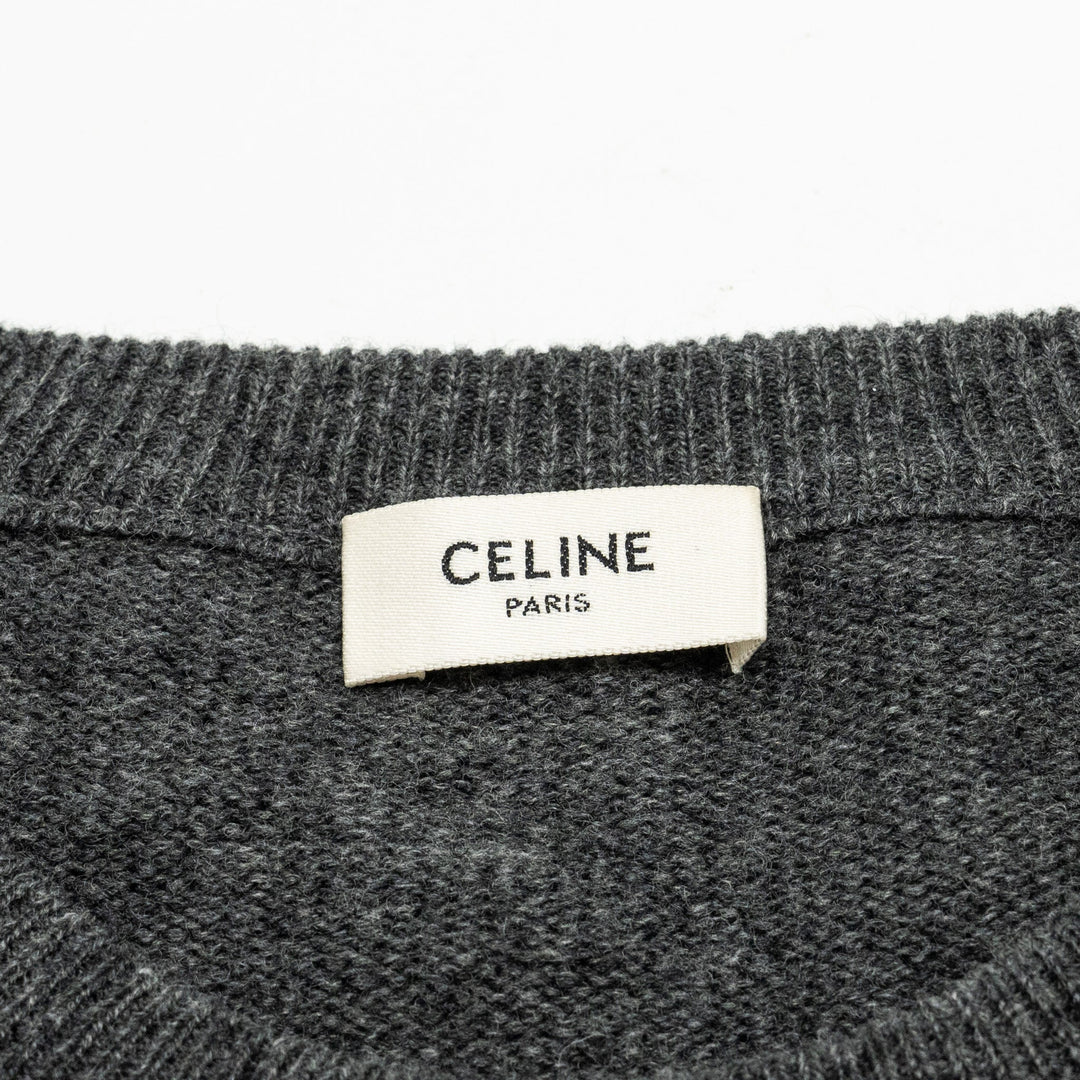 Celine Size L Graphic Print Crew Neck Sweater Wool/Cashmere Dark Grey