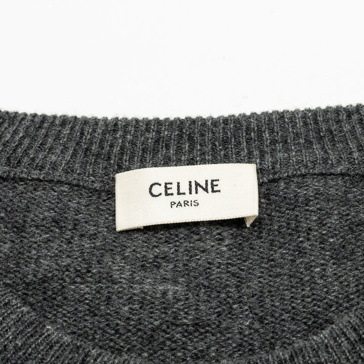 Celine Size L Graphic Print Crew Neck Sweater Wool/Cashmere Dark Grey