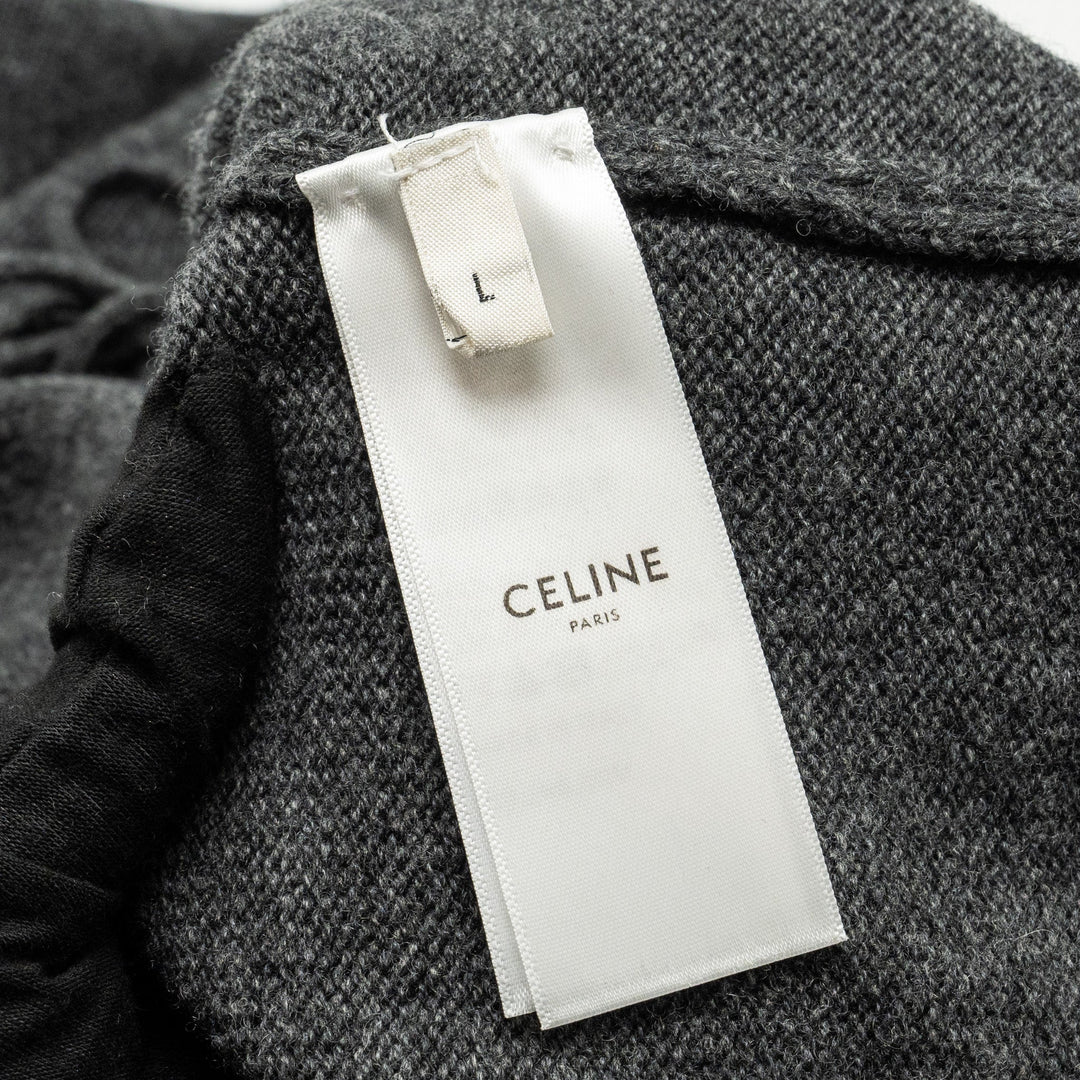 Celine Size L Graphic Print Crew Neck Sweater Wool/Cashmere Dark Grey