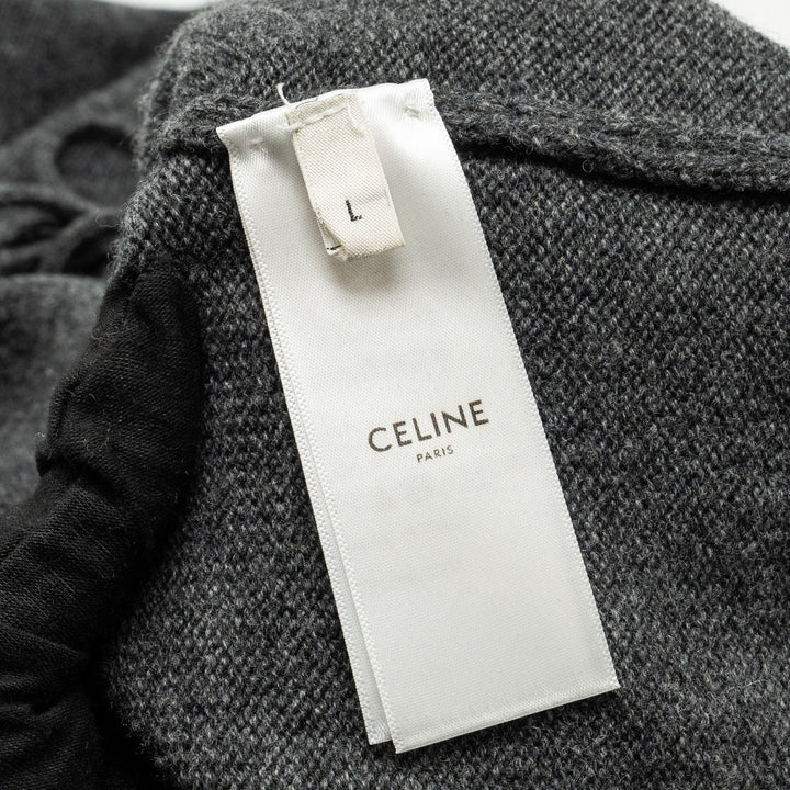 Celine Size L Graphic Print Crew Neck Sweater Wool/Cashmere Dark Grey