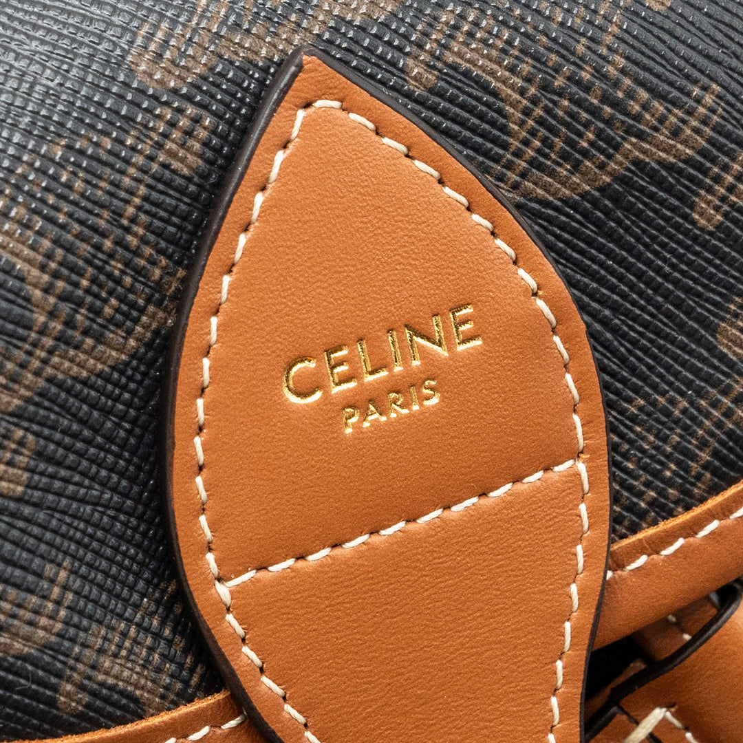 Celine Mini Backpack Folco Triomphe Canvas Calfskin TAN