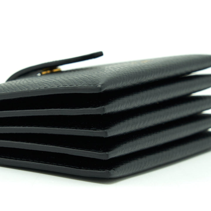 Celine Accordeon Card Holder Grained Calfskin Black