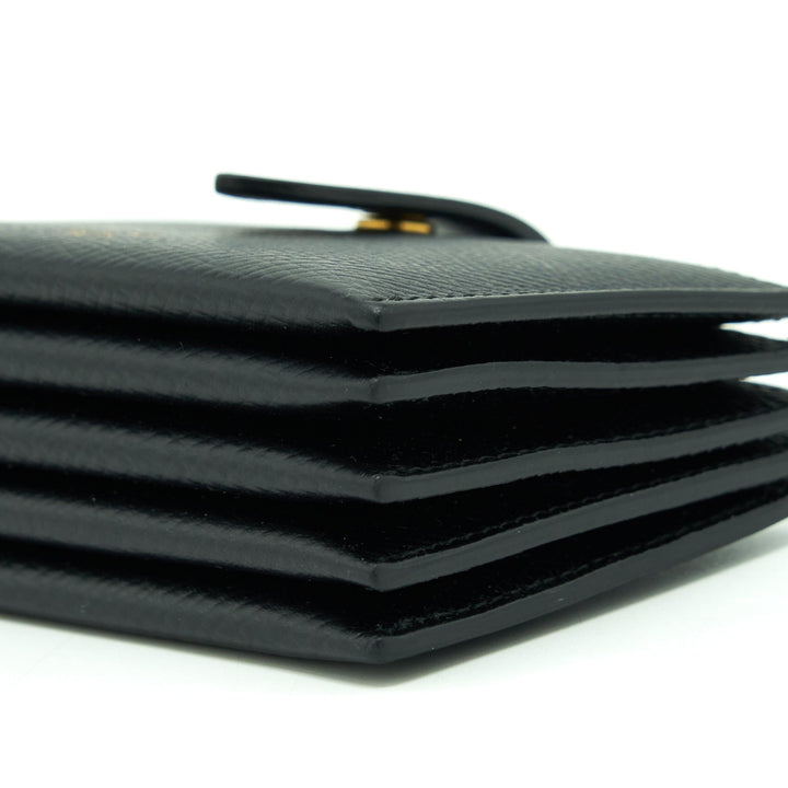 Celine Accordeon Card Holder Grained Calfskin Black