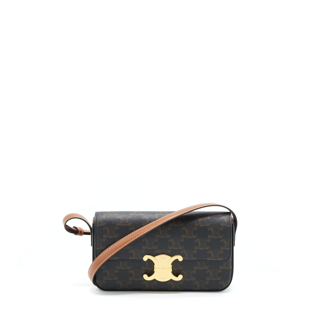 Top Quality Celine Triomphe Shoulder Bag Triomphe Canvas/Calfskin Tan