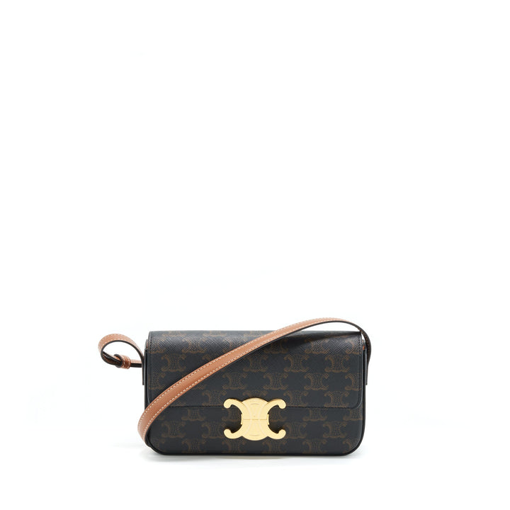 Top Quality Celine Triomphe Shoulder Bag Triomphe Canvas/Calfskin Tan