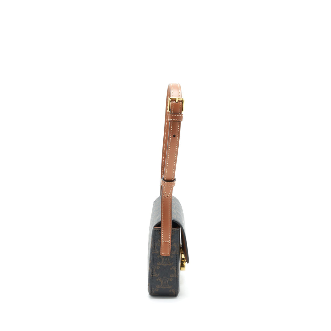 Top Quality Celine Triomphe Shoulder Bag Triomphe Canvas/Calfskin Tan