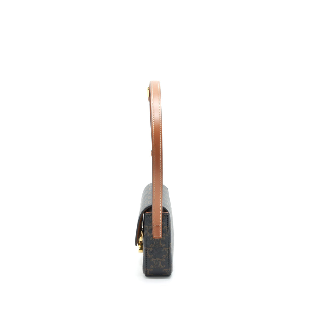Celine Triomphe Shoulder Bag Triomphe Canvas/Calfskin Tan