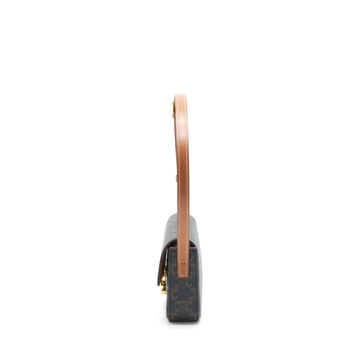 Celine Triomphe Shoulder Bag Triomphe Canvas/Calfskin Tan