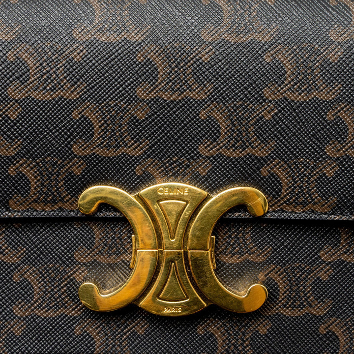 Celine Triomphe Shoulder Bag Triomphe Canvas/Calfskin Tan
