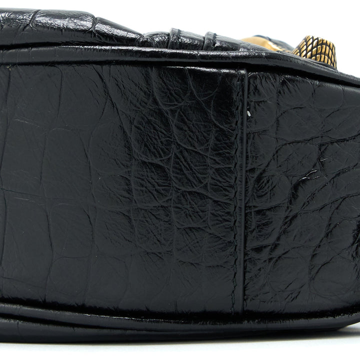 Top Quality Balenciaga Le Cagole XS Shoulder Bag Croc-Embossed Calfskin Black Aged-Gold Hardware