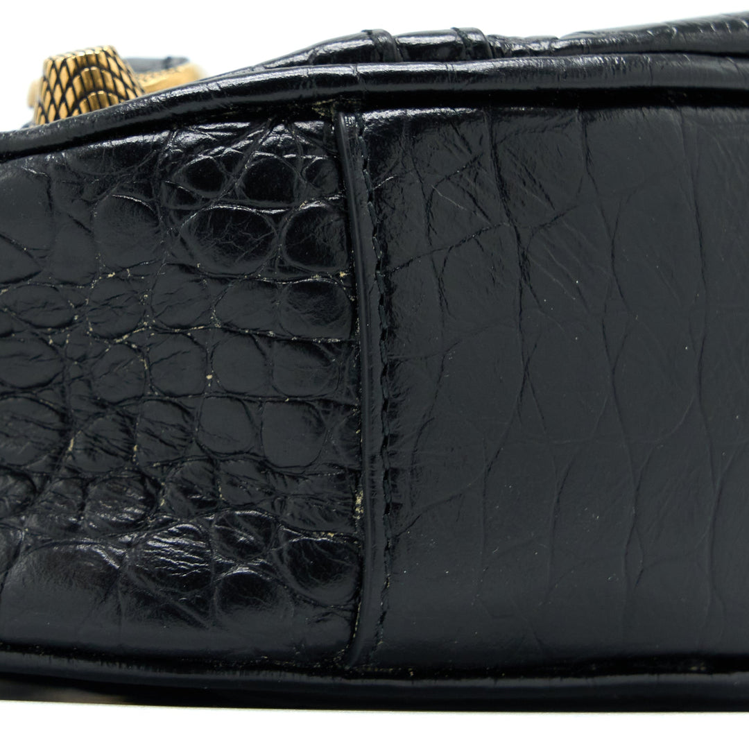 Top Quality Balenciaga Le Cagole XS Shoulder Bag Croc-Embossed Calfskin Black Aged-Gold Hardware