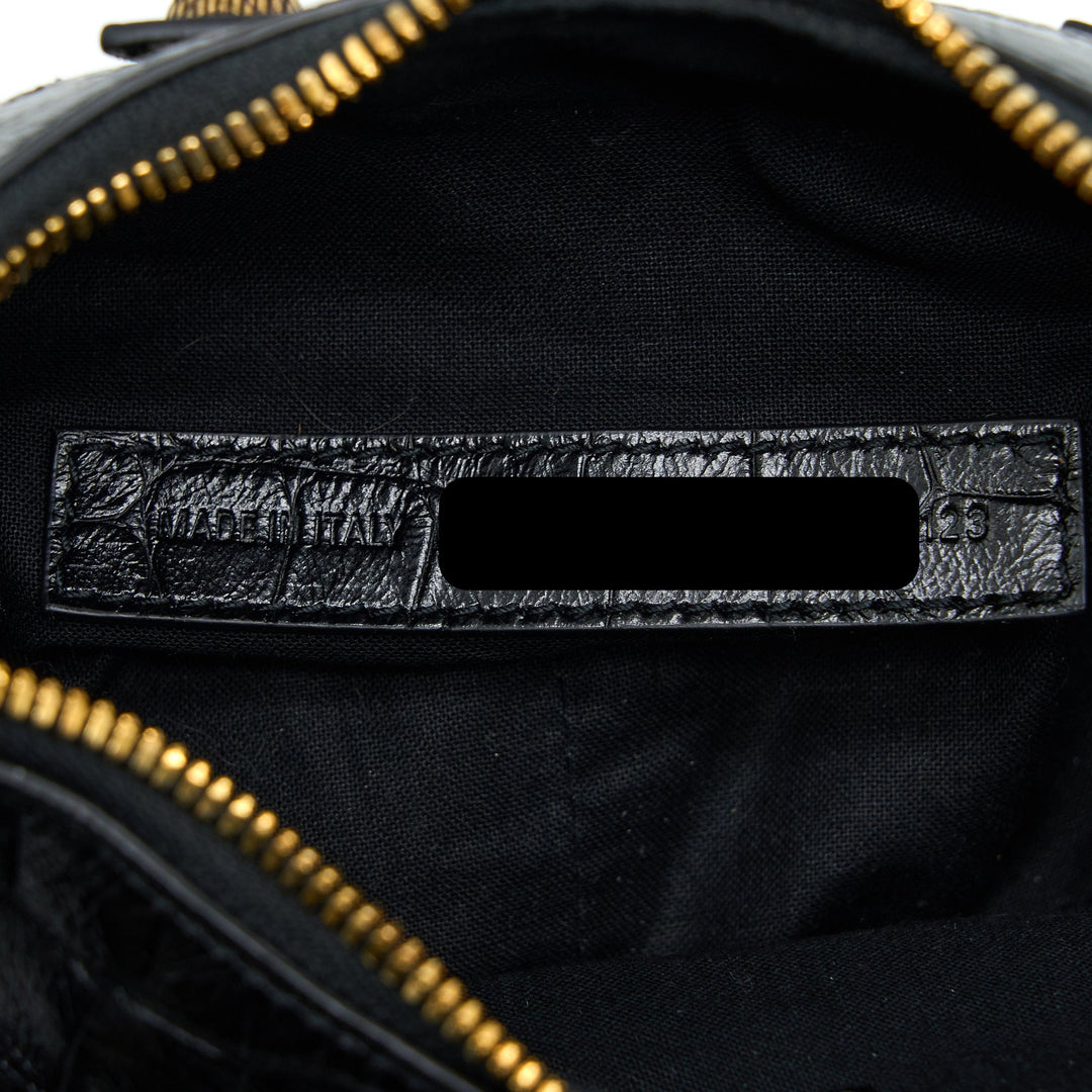 Top Quality Balenciaga Le Cagole XS Shoulder Bag Croc-Embossed Calfskin Black Aged-Gold Hardware