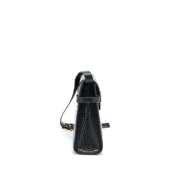 Saint Laurent/YSL Manhattan Shoulder Bag Shiny Croc-Embossed Black GHW