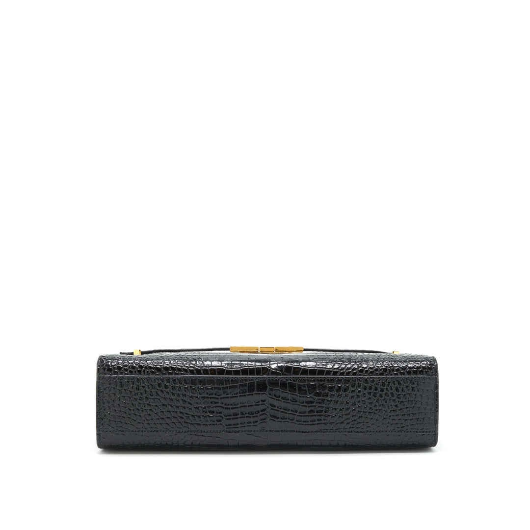 Saint Laurent/YSL Manhattan Shoulder Bag Shiny Croc-Embossed Black GHW