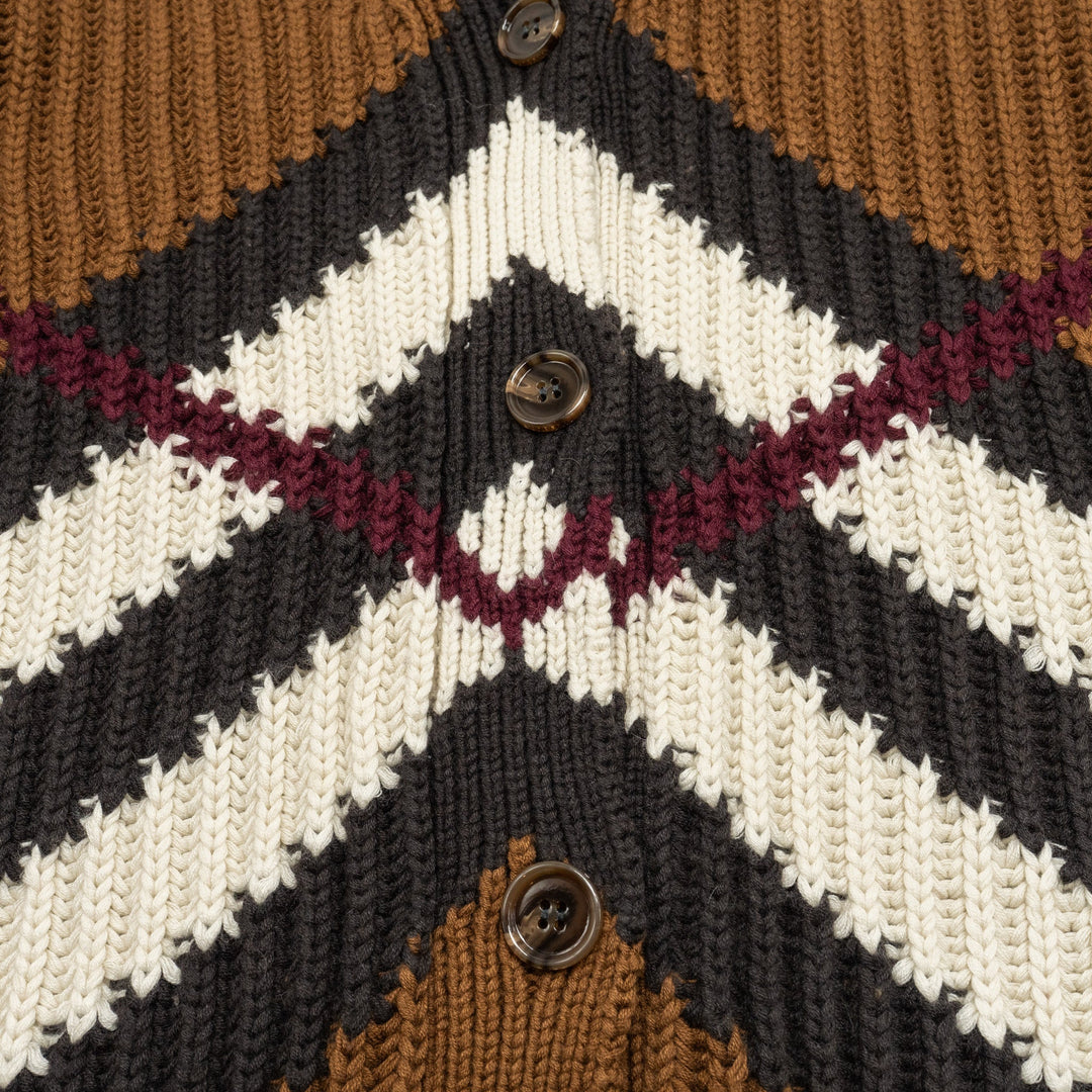Burberry Size L Chevron Pattern Ribbed Cardigan Cashmere/Cotton Brown/Multicolour