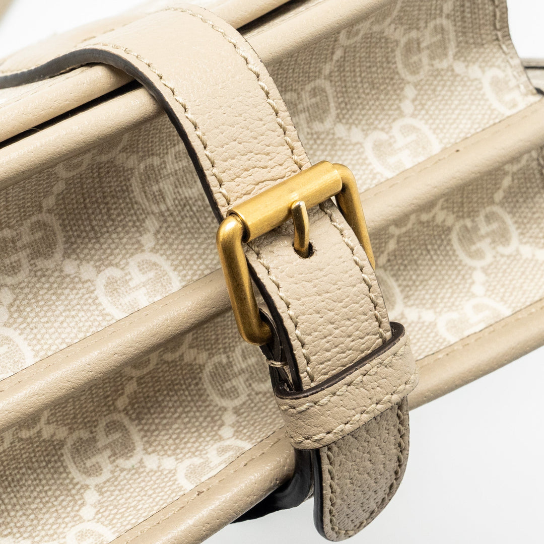 Gucci Interlock GG logo Crossbody messanger bag canvas/ calfskin light grey