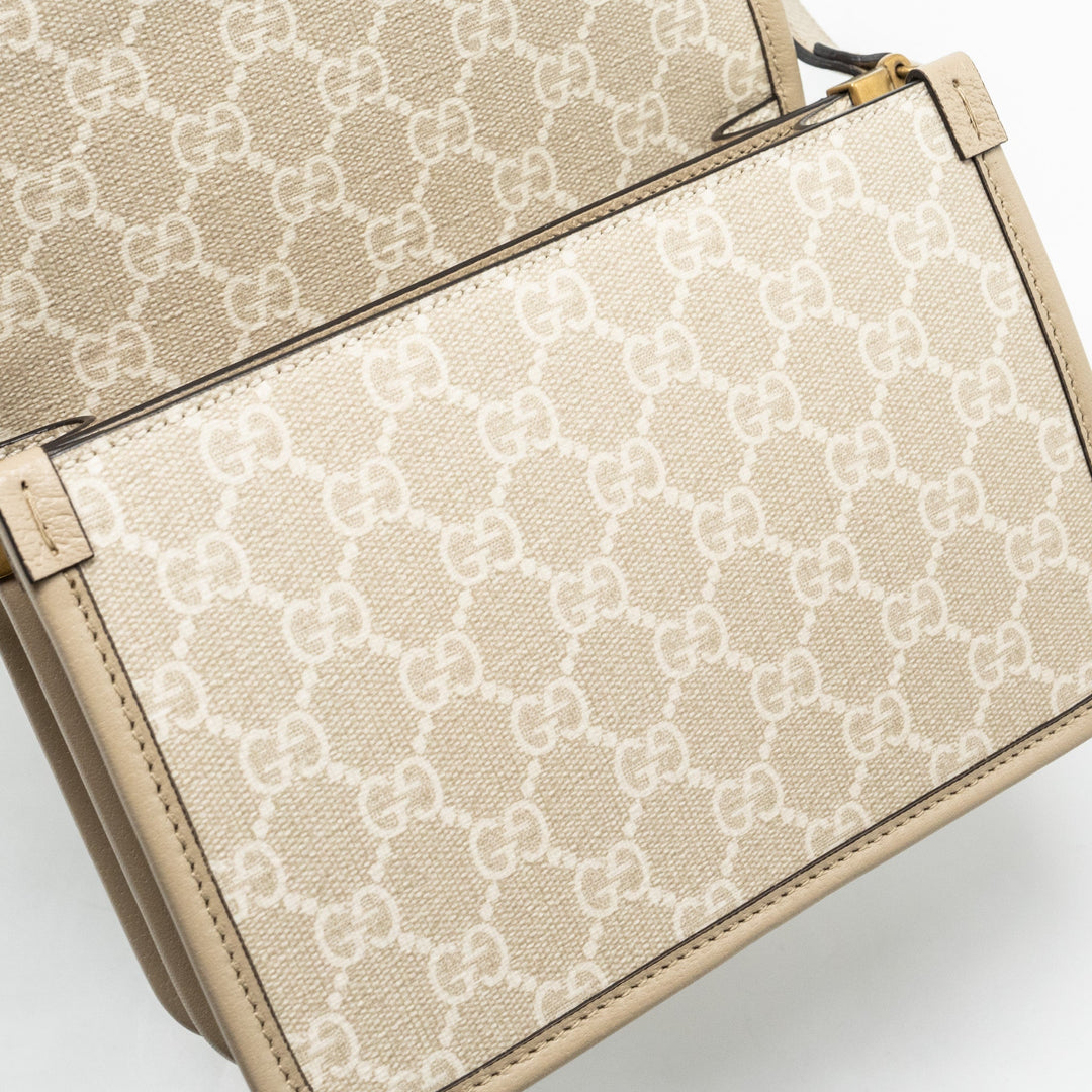 Gucci Interlock GG logo Crossbody messanger bag canvas/ calfskin light grey