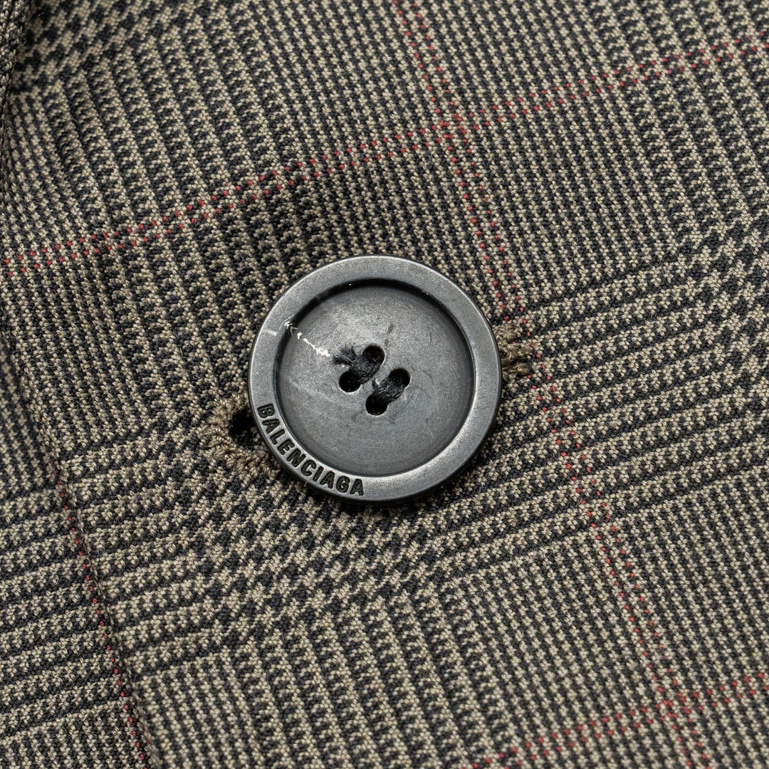 Top Quality Balenciaga Size 42 Checked Single-Breasted Blazer Wool Dark Grey