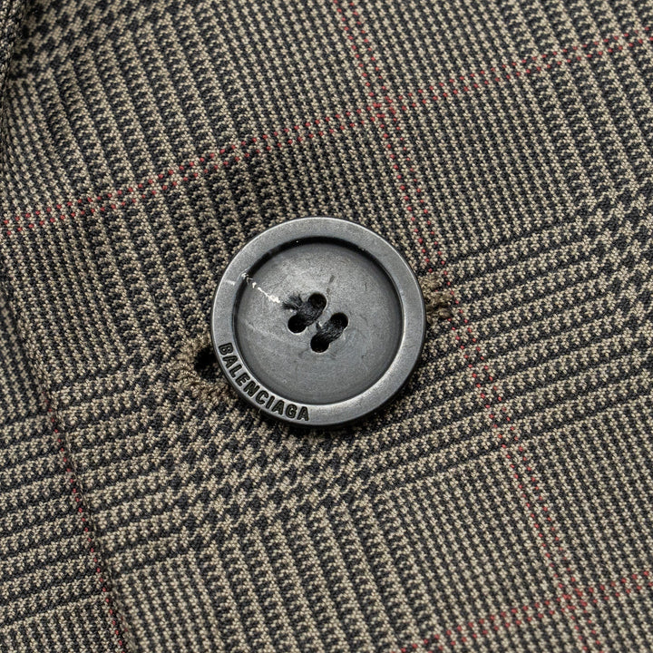Top Quality Balenciaga Size 42 Checked Single-Breasted Blazer Wool Dark Grey