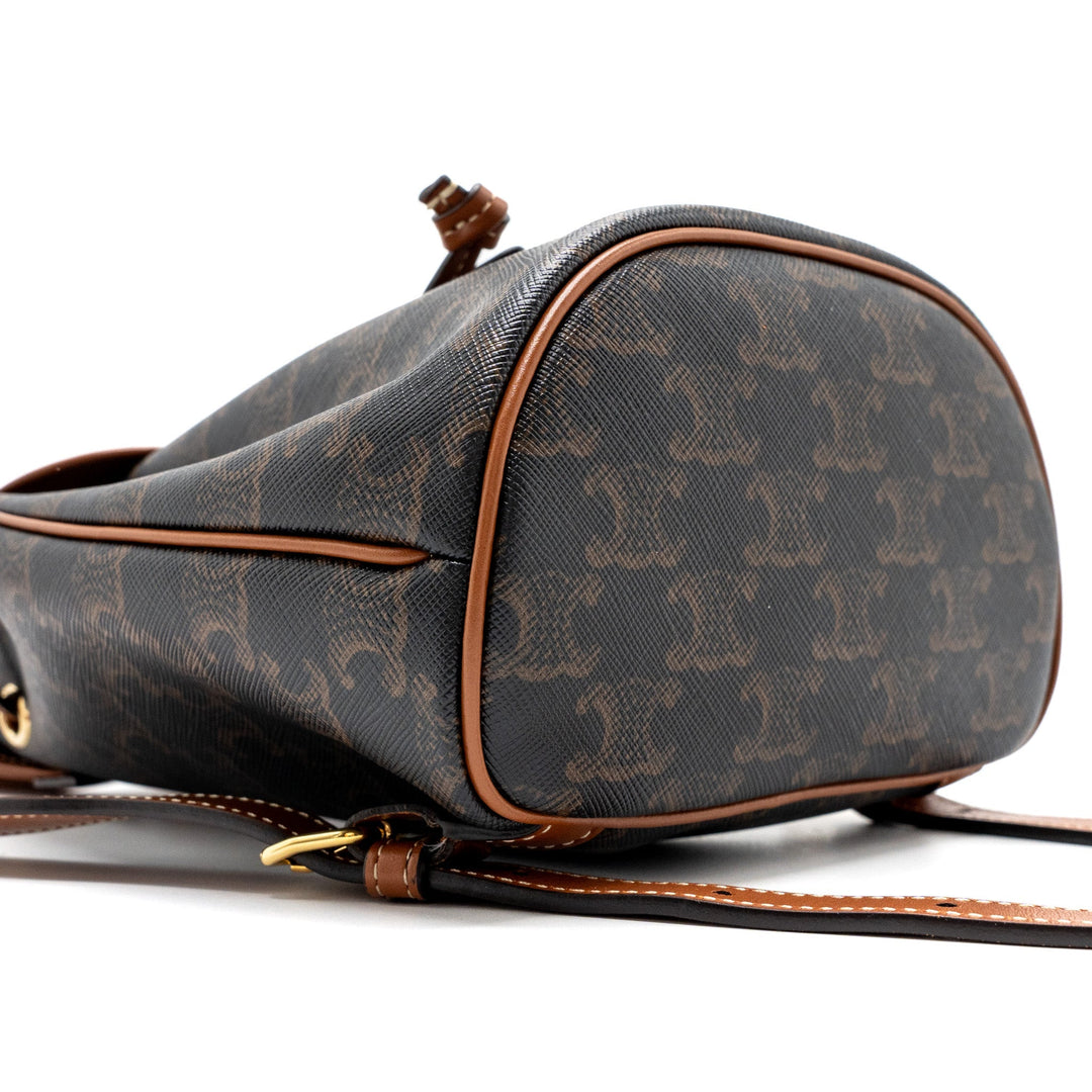 Celine Mini Backpack Folco Triomphe Canvas Calfskin TAN