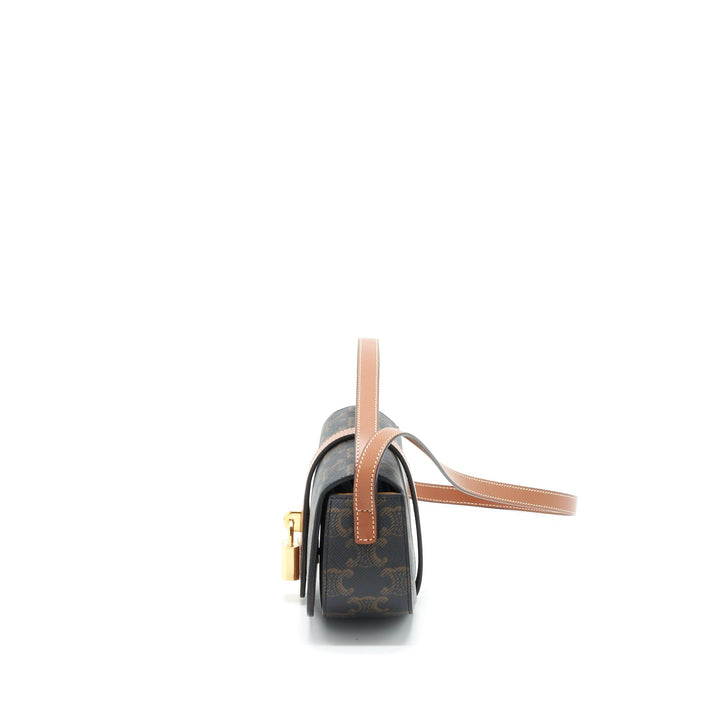 Celine Clutch On Strap In Triumphed Canvas/Calfskin Tan