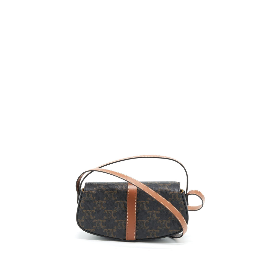 Celine Clutch On Strap In Triumphed Canvas/Calfskin Tan