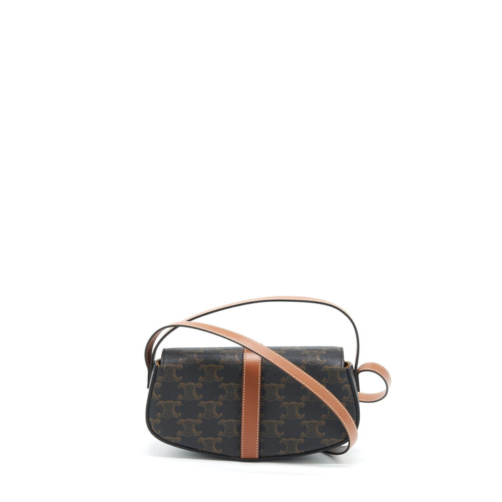 Celine Clutch On Strap In Triumphed Canvas/Calfskin Tan