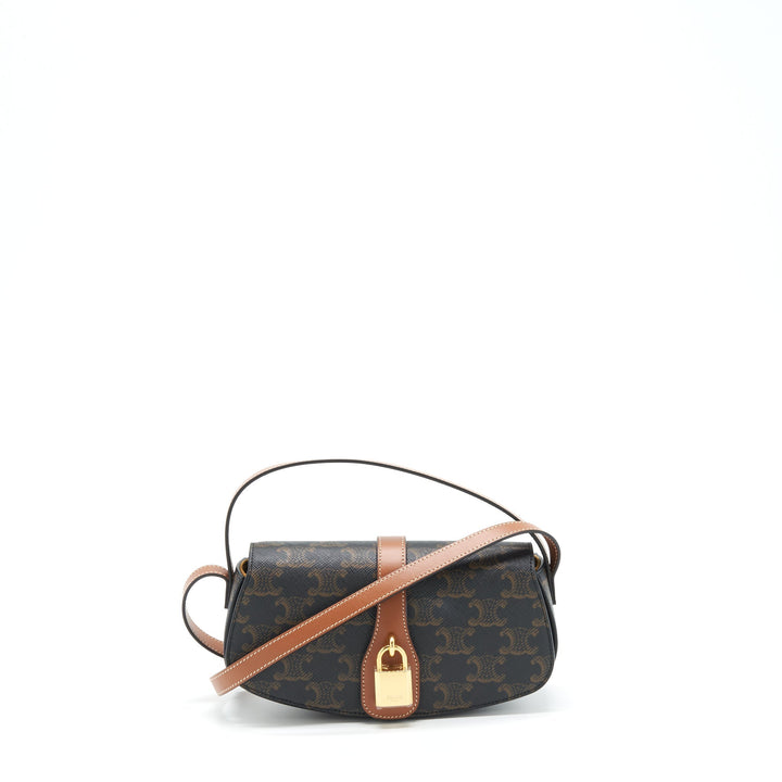 Celine Clutch On Strap In Triumphed Canvas/Calfskin Tan