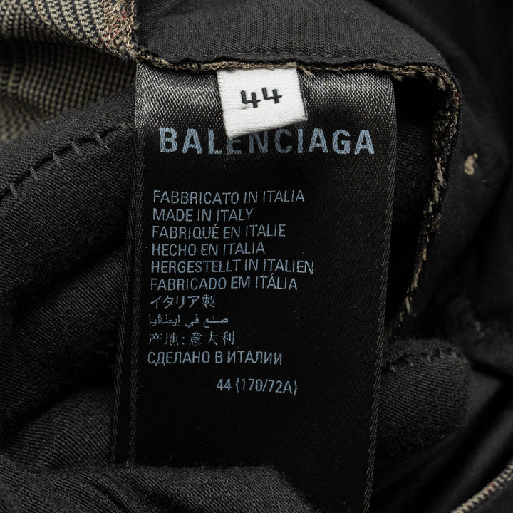 Top Quality Balenciaga Size 44 Checked Single-Breasted Trousers Wool Dark Grey