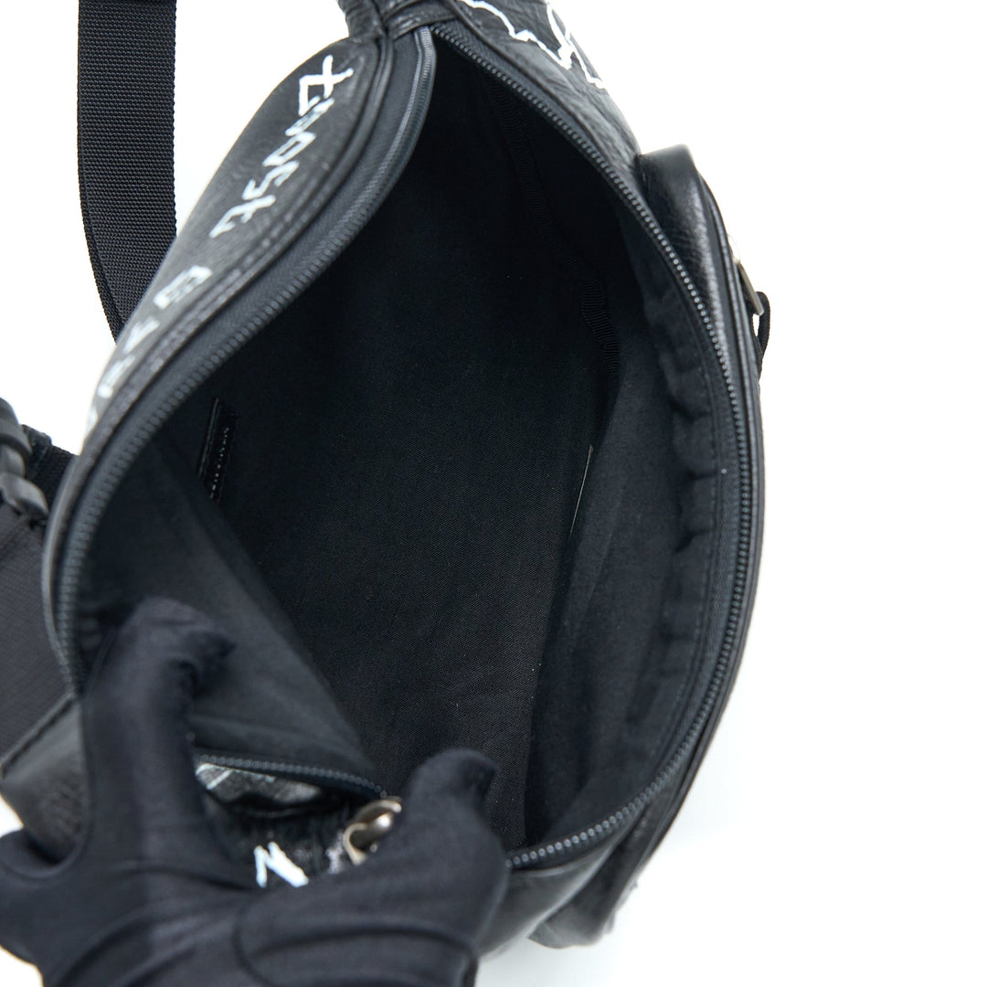 Top Quality Balenciaga Graffiti Waist Bag Leather Black Ruthenium Hardware