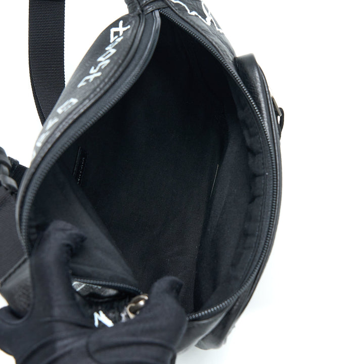 Top Quality Balenciaga Graffiti Waist Bag Leather Black Ruthenium Hardware