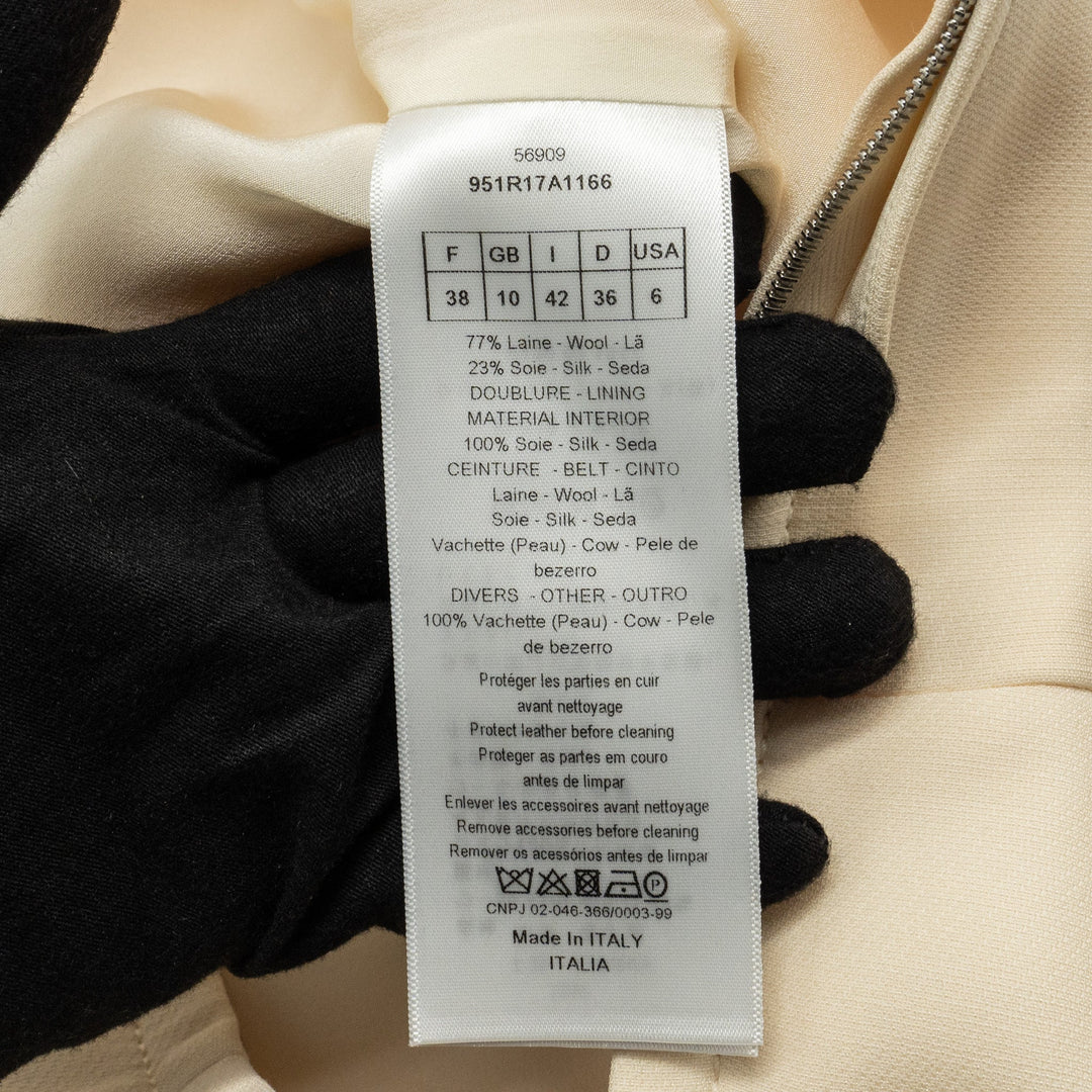 Top quality Dior Size 38 Zip Dress with belt Wool/Silk Ecru