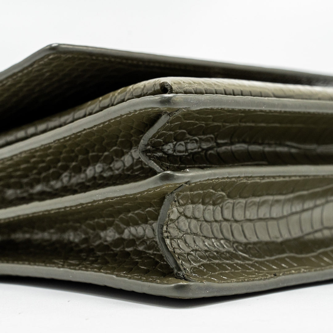 Saint Laurent/YSL Sunset Bag Croc-Embossed Calfskin Khaki SHW