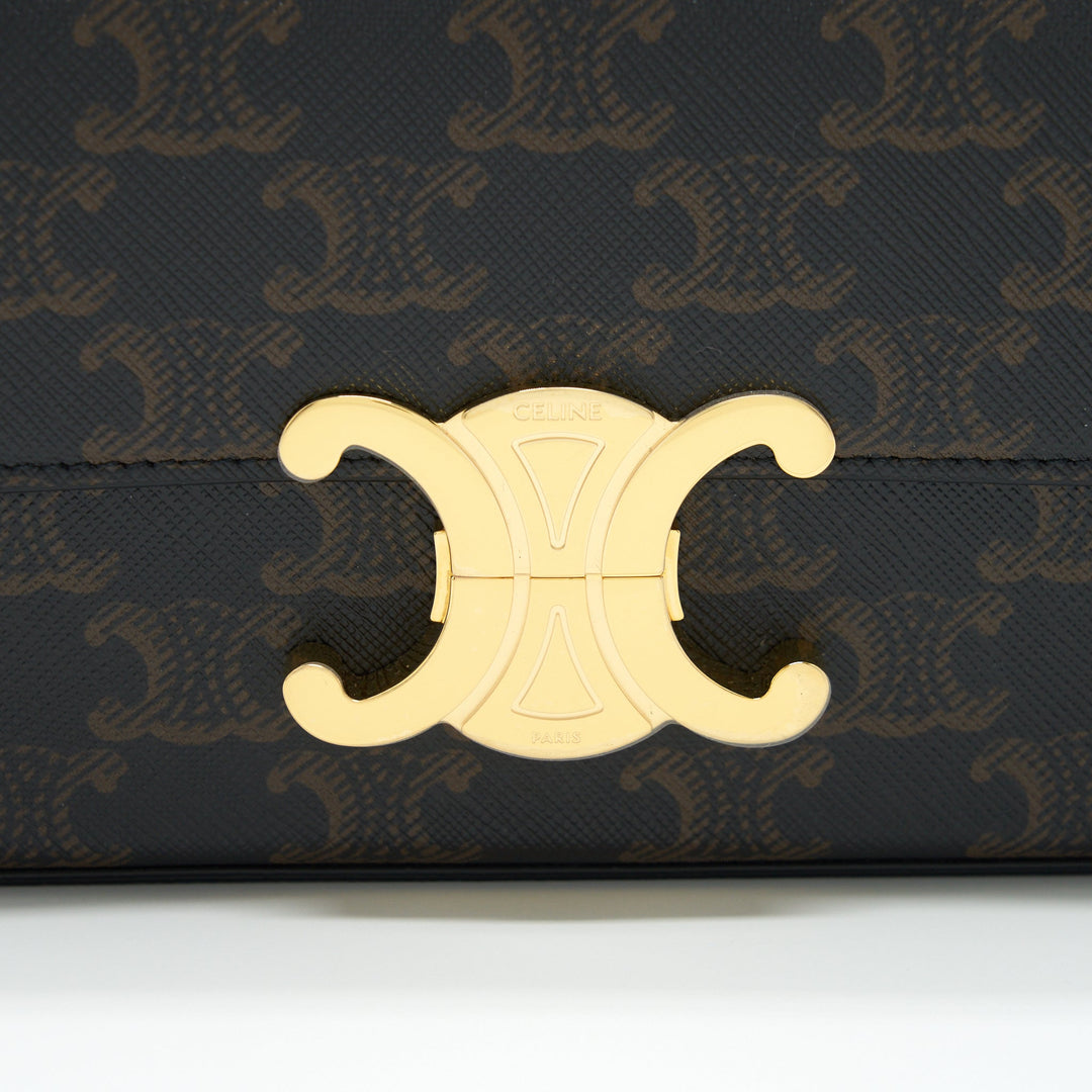 Celine Triomphe Shoulder Bag Triomphe Canvas/Calfskin Tan