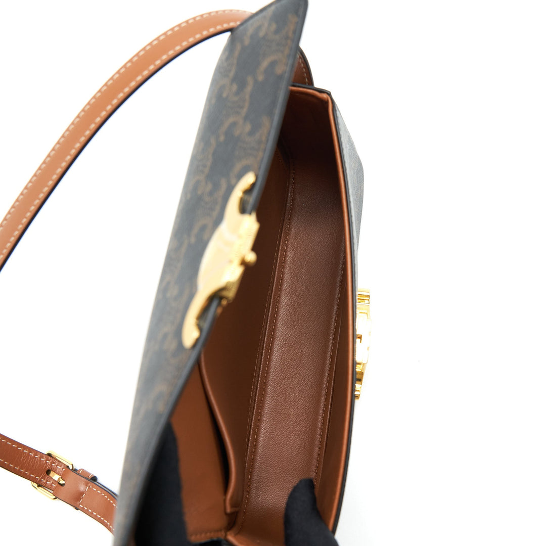 Top Quality Celine Triomphe Shoulder Bag Triomphe Canvas/Calfskin Tan