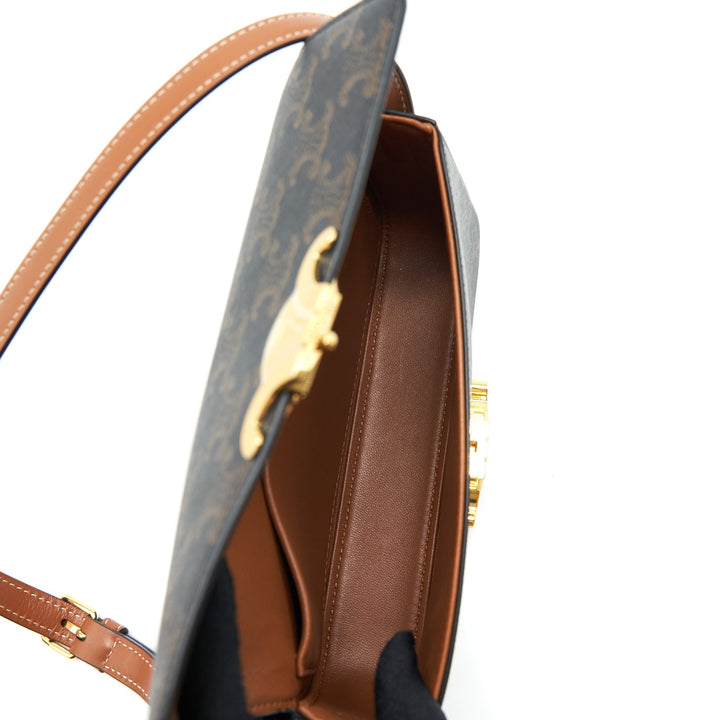Top Quality Celine Triomphe Shoulder Bag Triomphe Canvas/Calfskin Tan