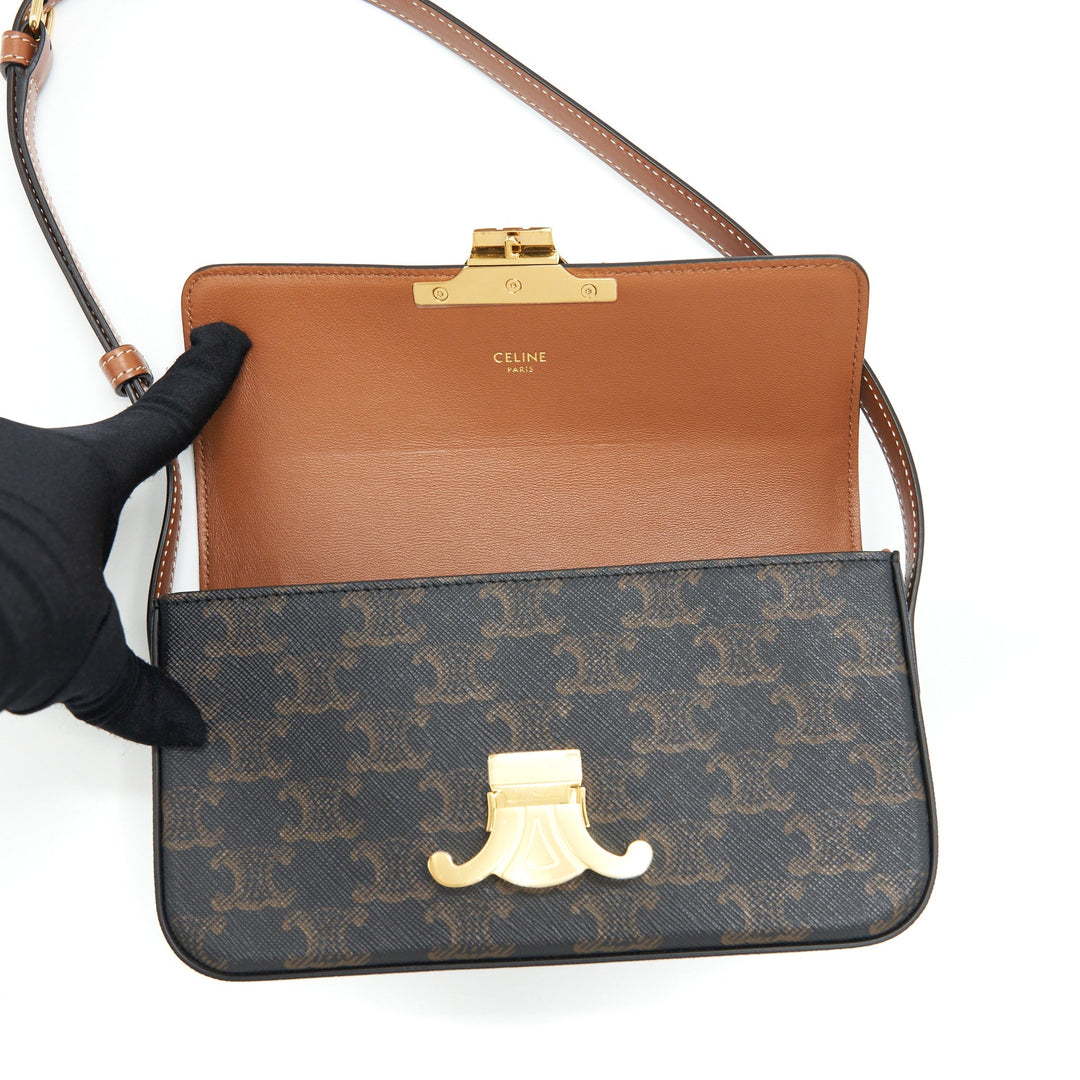 Top Quality Celine Triomphe Shoulder Bag Triomphe Canvas/Calfskin Tan